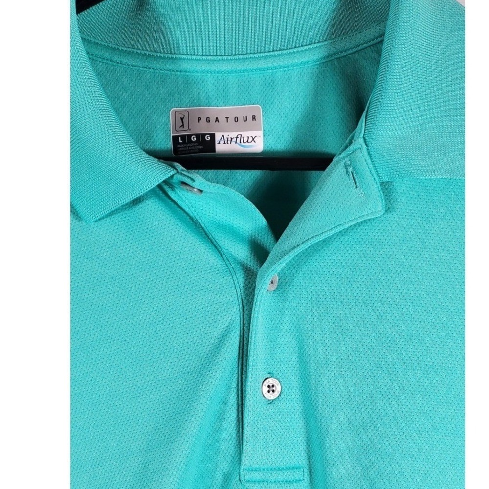PGA TOUR Airflux Men's Golf Polo‎ Shirt Teal Green Size Large Breathable